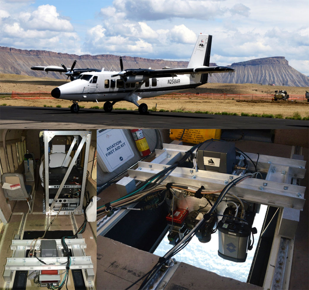 A composite image of a Twin Otter International plane carrying the Modular Aerial Sensing System